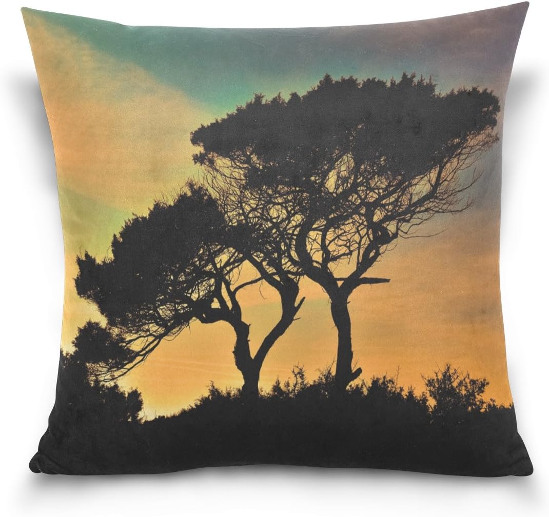 COMFORTTA Ethel Ernest Home Decor Zippered Pillowcase Trees Silhouette Sunset Throw Pillow Cover Cases 20 x 20 Inches