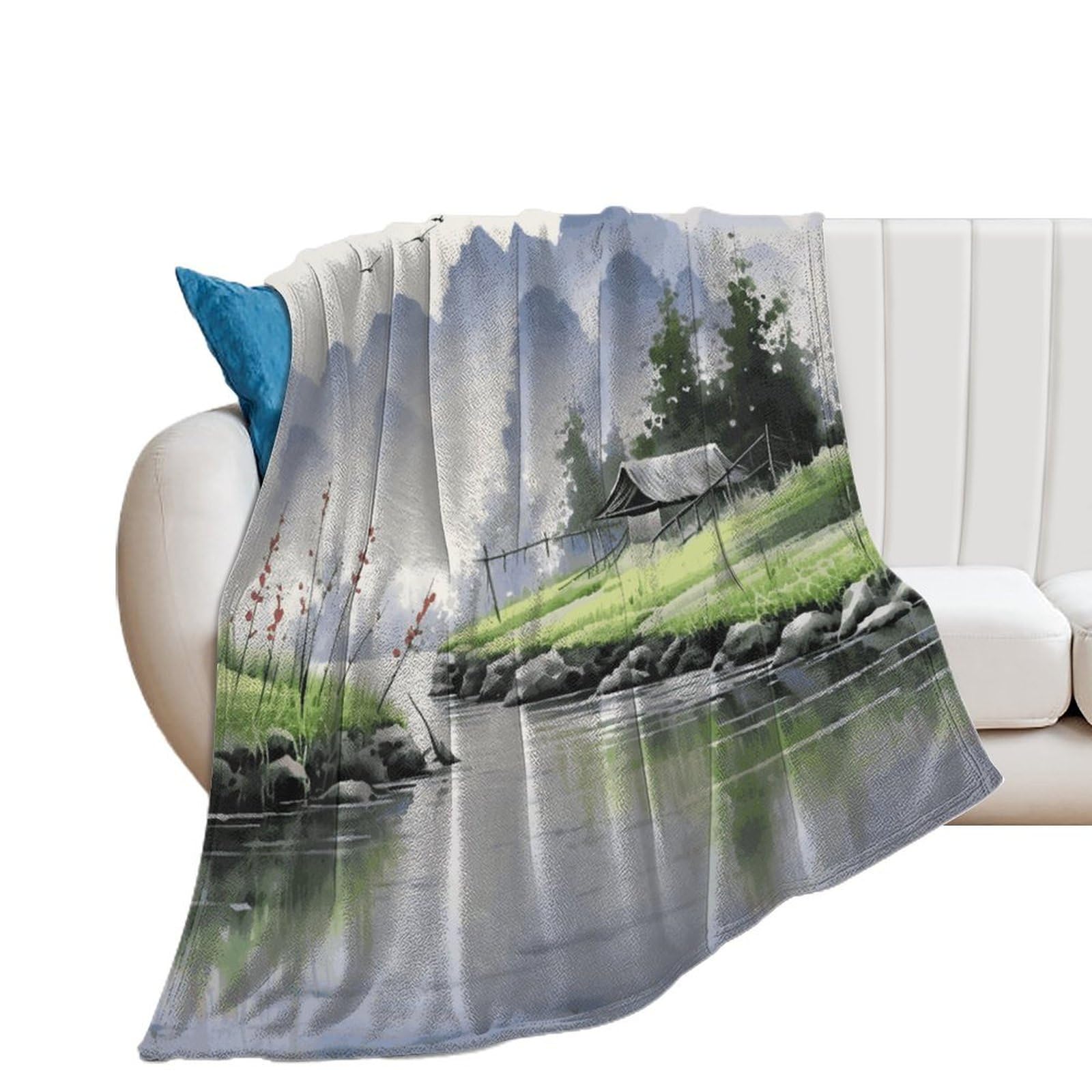 Couverture flanelle imprimée paysage légère anti-boulochage 130x150cm