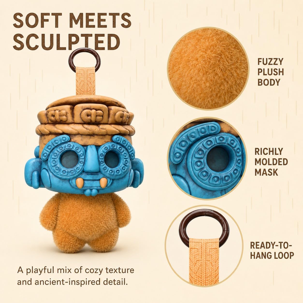 Divine Beasts Tlaloc Capybara Hanging Plush Ornament with Removable Mask image 4