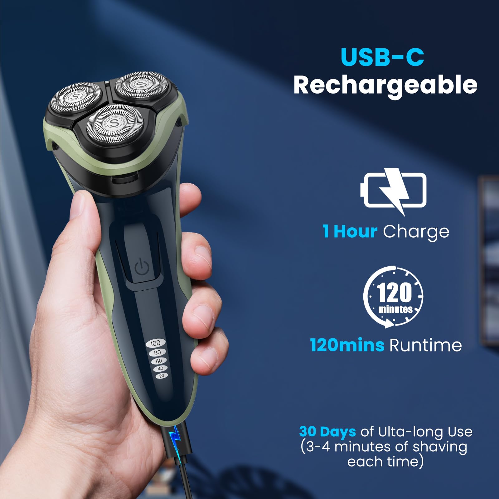 Afeitadoras rotativas para hombre con recortadora desplegable (verde)