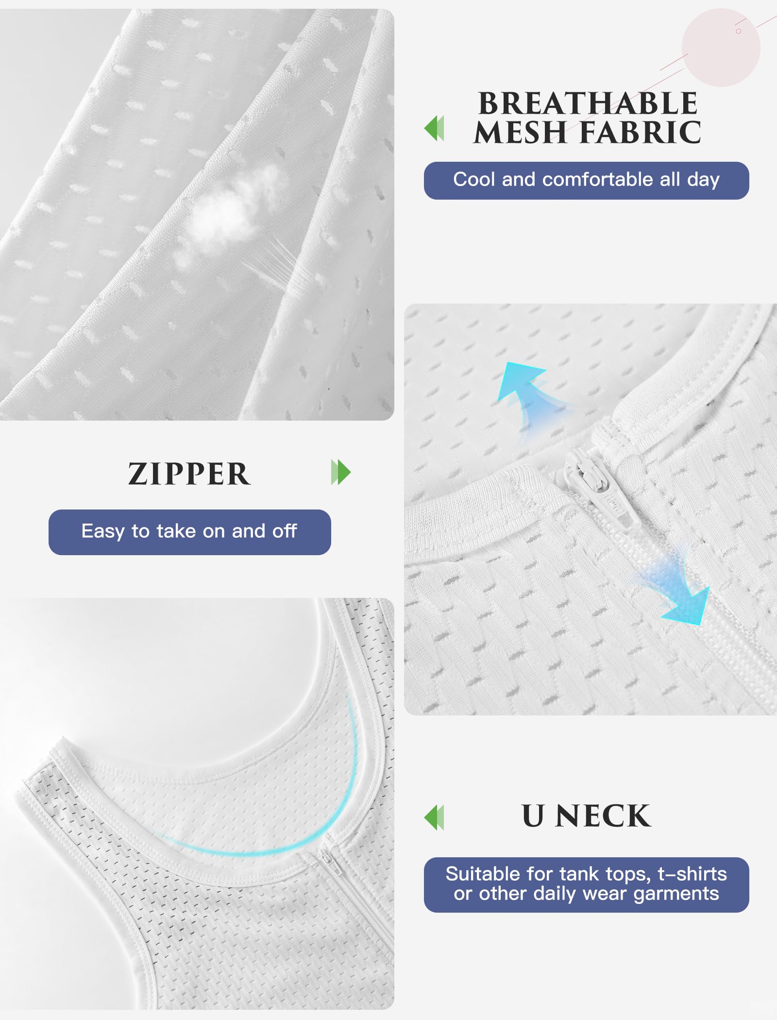 XUJI Chest Binder Zip Up Breathable Compression Top for Transgender FTM, Tomboy, Cosplay (W, XL), White - Image 3