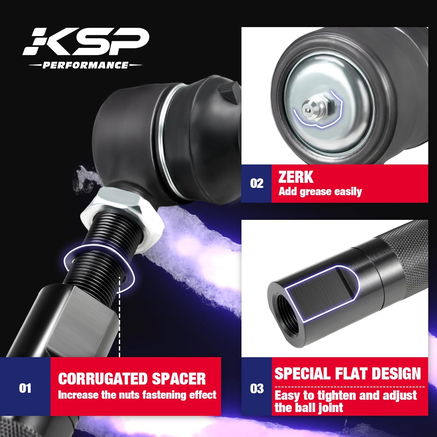 KSP Heavy Duty Tie Rods for 1999-2007 Chevy GMC Silverado Sierra 1500, 0-6" Adjustable Tie Rod Ends Kit Fit Escalade Avalanche Suburban Tahoe Yukon 4x4 Trucks Only, 2PCS Front Lower Tie Rod Links