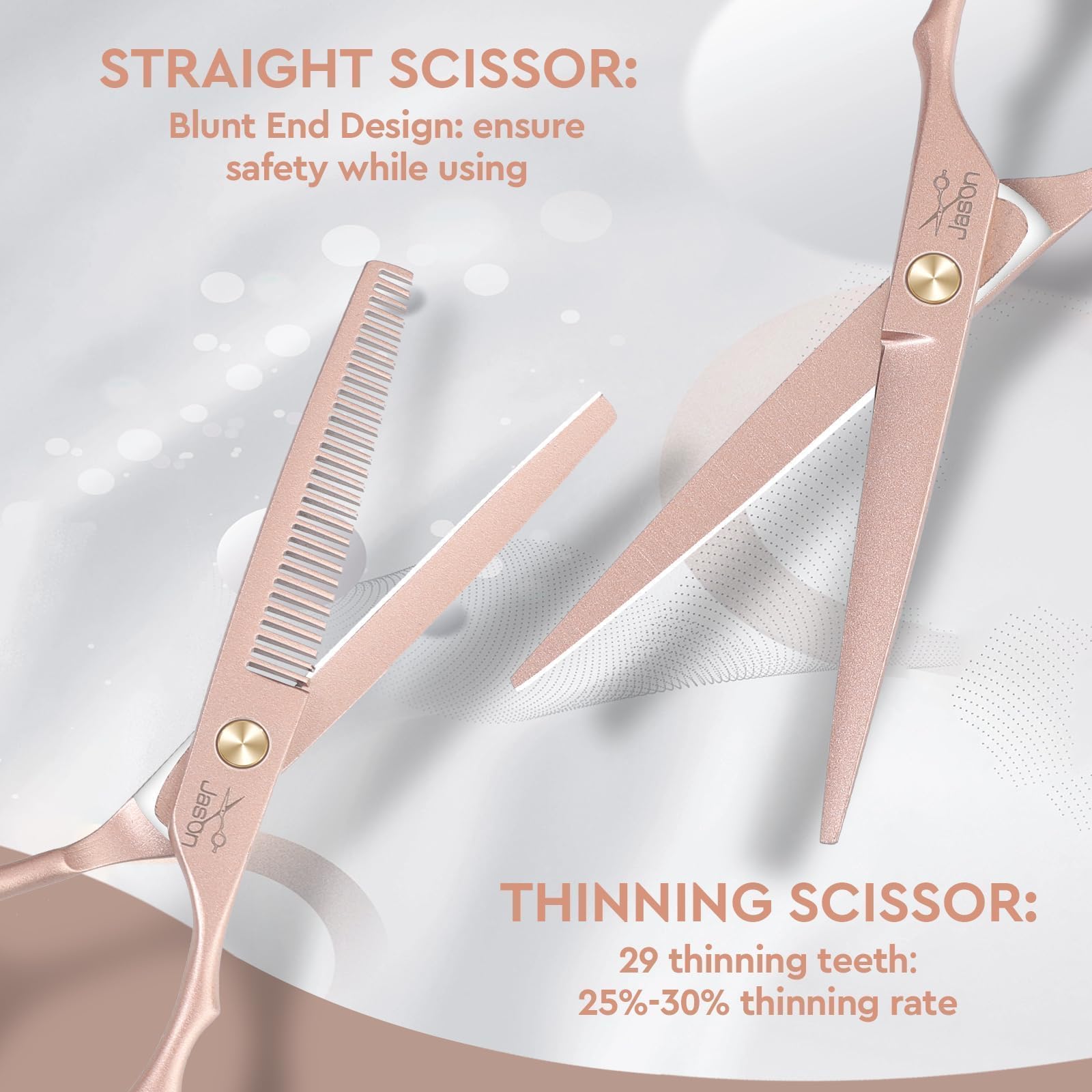 JASON Tijeras de Peluquería Profesional - Juego de Tijeras para el cabello & Effiliation 6.5" Oro rosa