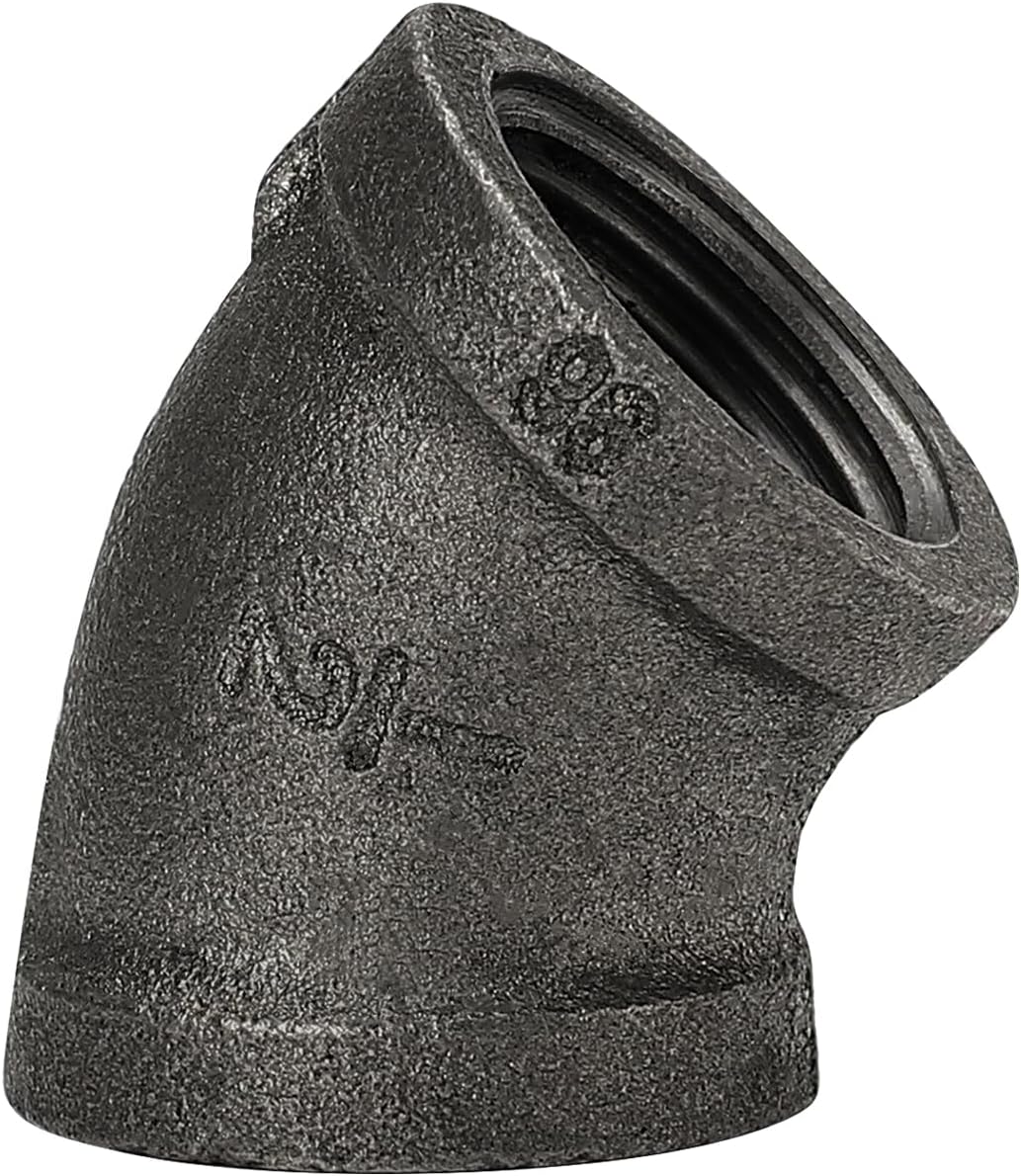 1/2" Pipe Fittings 45 Degree Elbow - Home Expert 10 Pack Malleable Cast Iron Elbow 45 Degree Threaded Pipe Fittings for Industrial Pipe Shelves Bracket, Vintage Industrial Pipe Furniture