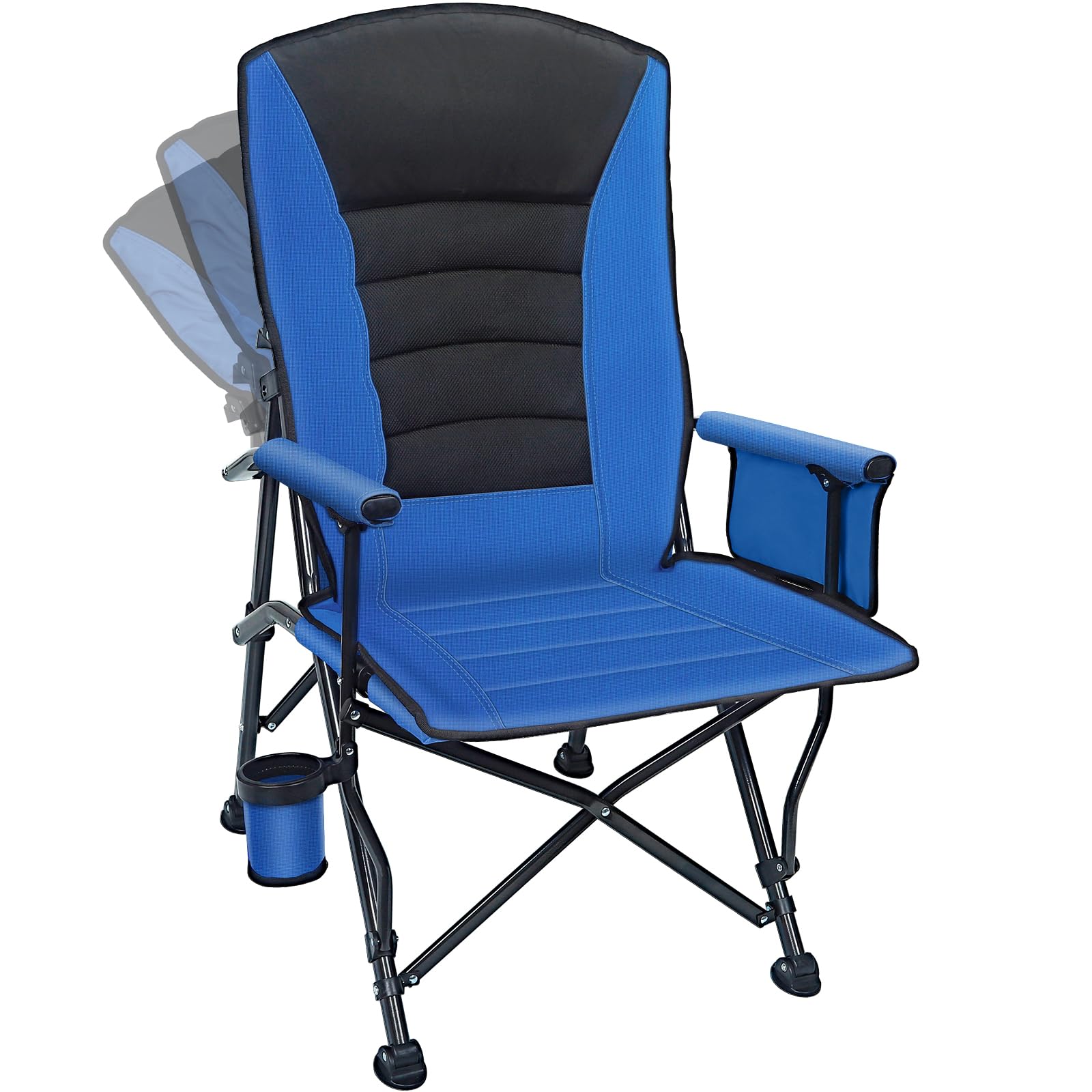 Oversized Padded Reclining Camping Chair with Adjustable Backrest, High Back Folding Chair with Lumbar Support, Heavy Duty 158kg Capacity, Cup Holder & Storage Pocket for Camping Fishing Garden Beach