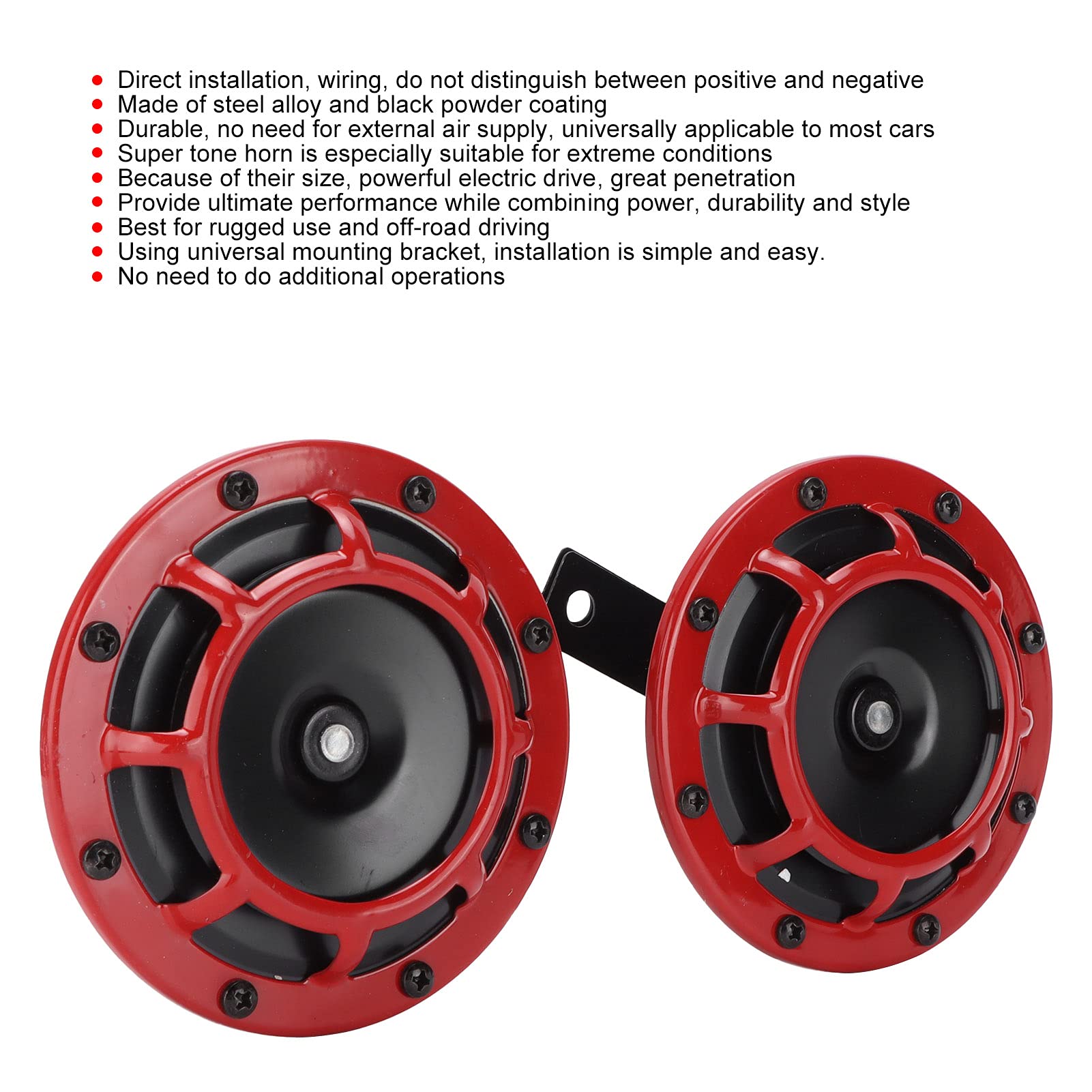 Generic Para Czerwonych, Głośnych Klaksonów Elektrycznych Super Tone do Samochodu Ciężarowego Motocykla, Trwałe Klaksony ze Stopu Stali 12 V 139-170DB Uniwersalne do Jazdy Terenowej