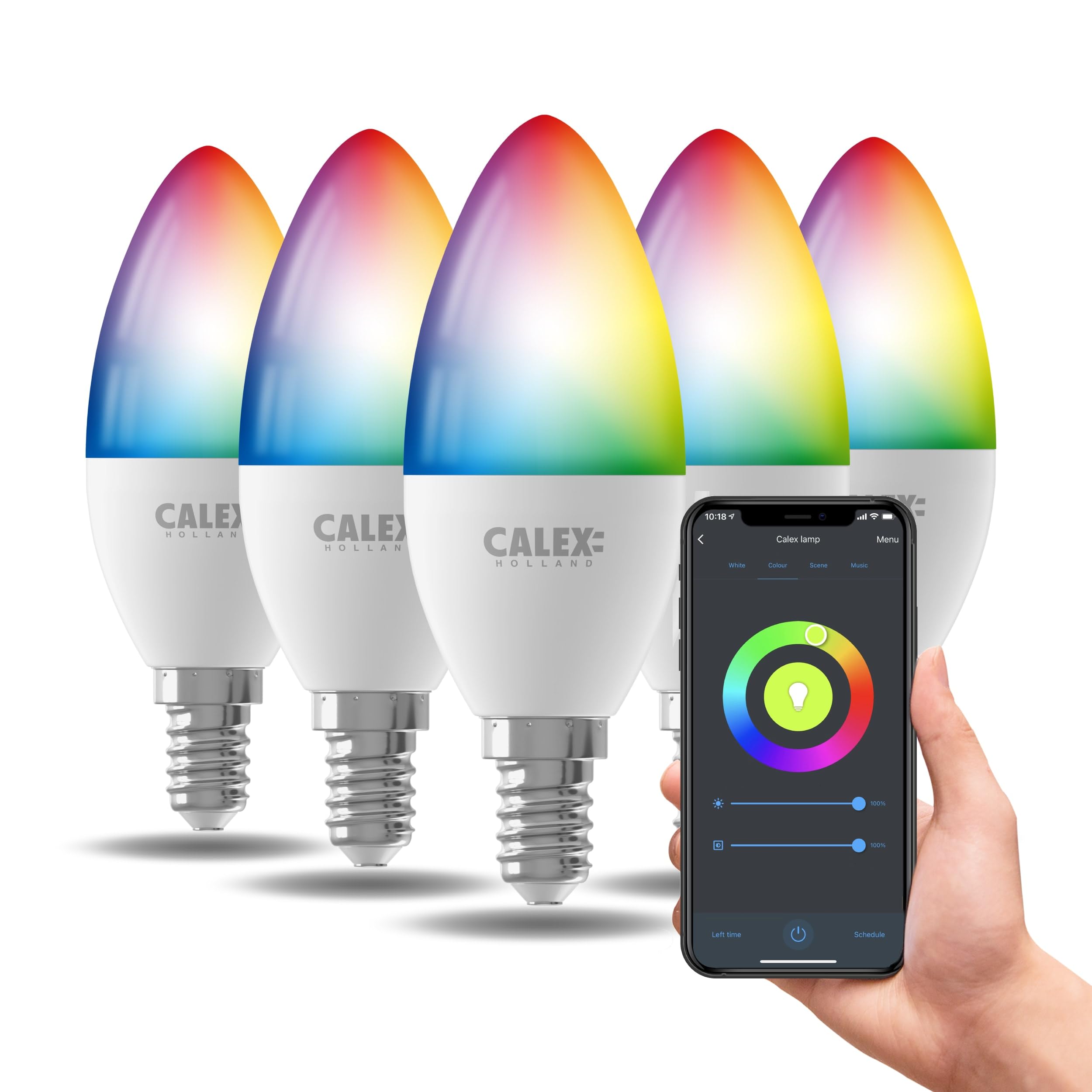 CALEX - Smart LED Bulb E14, 5-Pack, WiFi LED Candle Bulb, RGB, App and Works with Amazon Alexa and Google Home, 5W