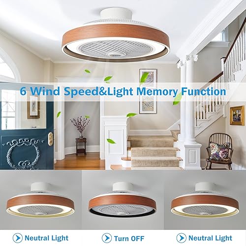 Miniatura 4 de Spnoid Ceiling Fans with Lights and Remote,Enclosed Ceiling Fans Modern Low Profile Ceiling Fan Lights with Dimmable LED 6 Speeds Bladeless Flush