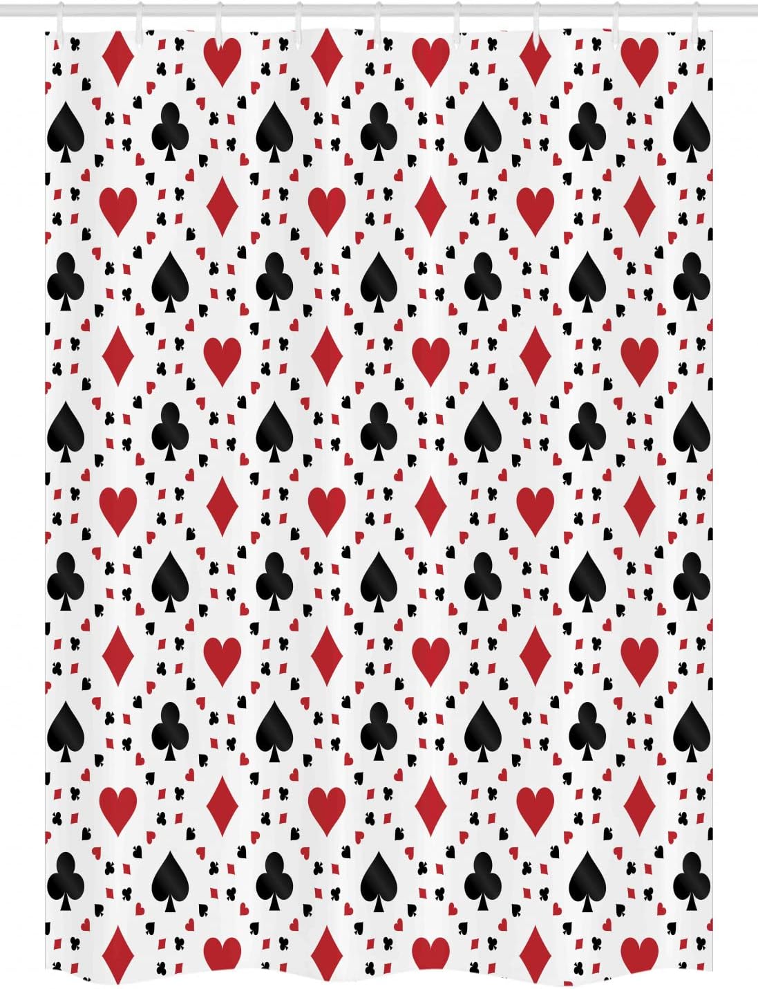 Ambesonne Casino Stall Shower Curtain, Poker Cards Advertising Holidays Getaways Tourist Destinations Pleasure Art Print, Fabric Bathroom Decor Set with Hooks, 54" W x 78" L, Red Black