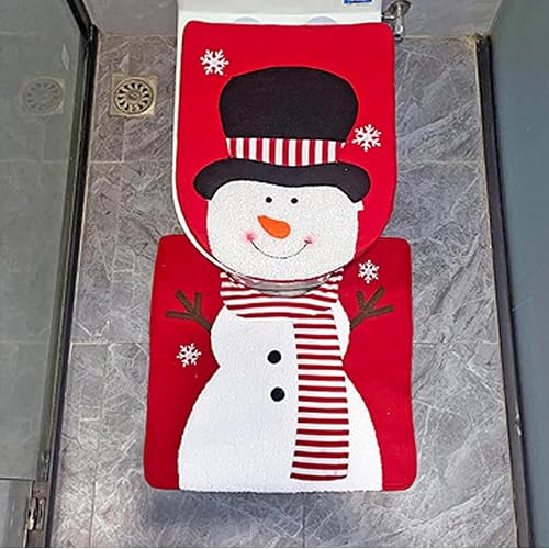 Miniatura 3 de HESHIFENG. party & accessories Juego de funda de asiento de inodoro y alfombra de muñeco de nieve de Navidad, decoración de baño de Navidad (estilo