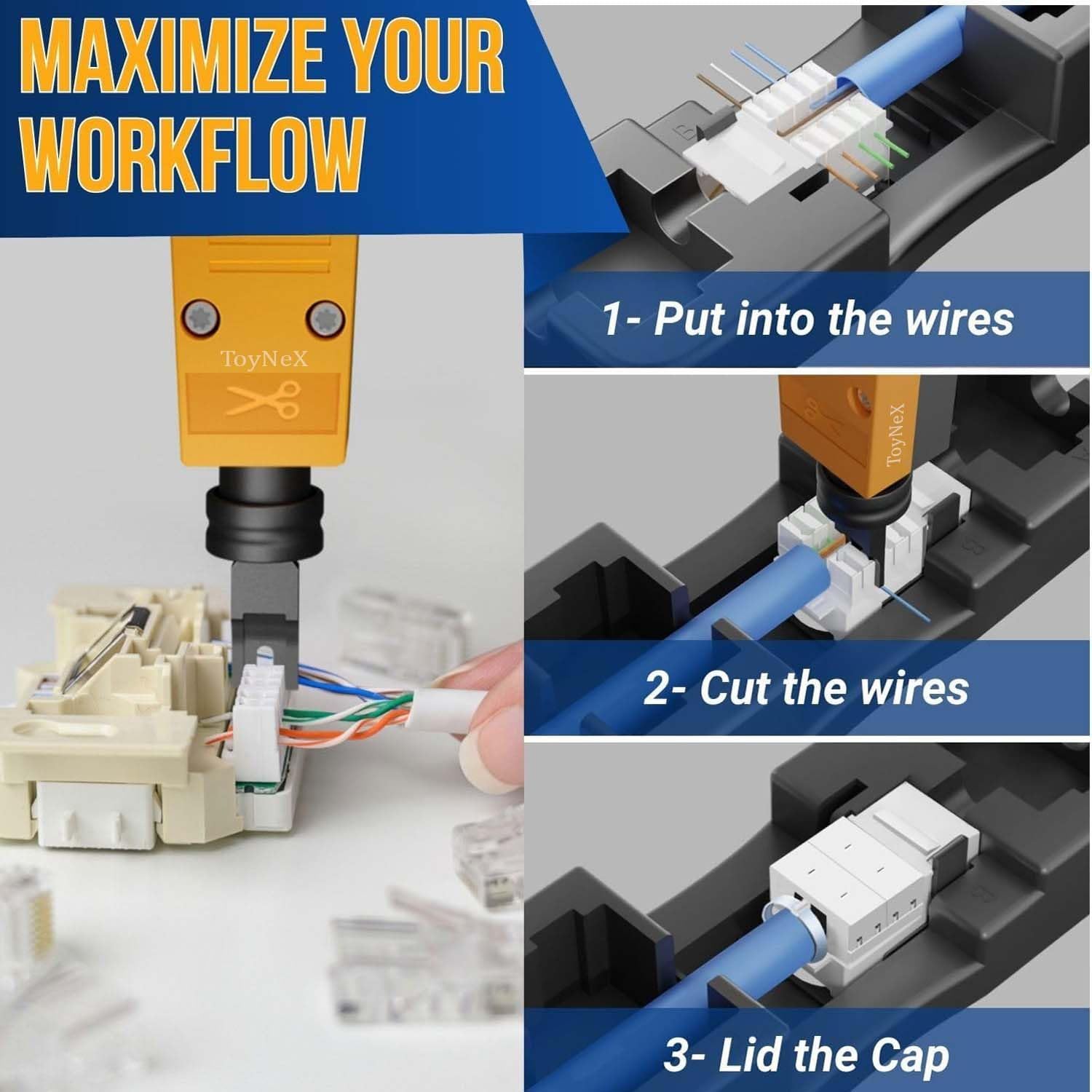 ToyNeX 110 Impact Punch Down Tool with 110 Blade, Professional Ethernet Network Cable Termination Tool for Cat8 Cat7 Cat6A Cat6 Cat5e Keystone Jacks and Patch Panels (Orange) 4