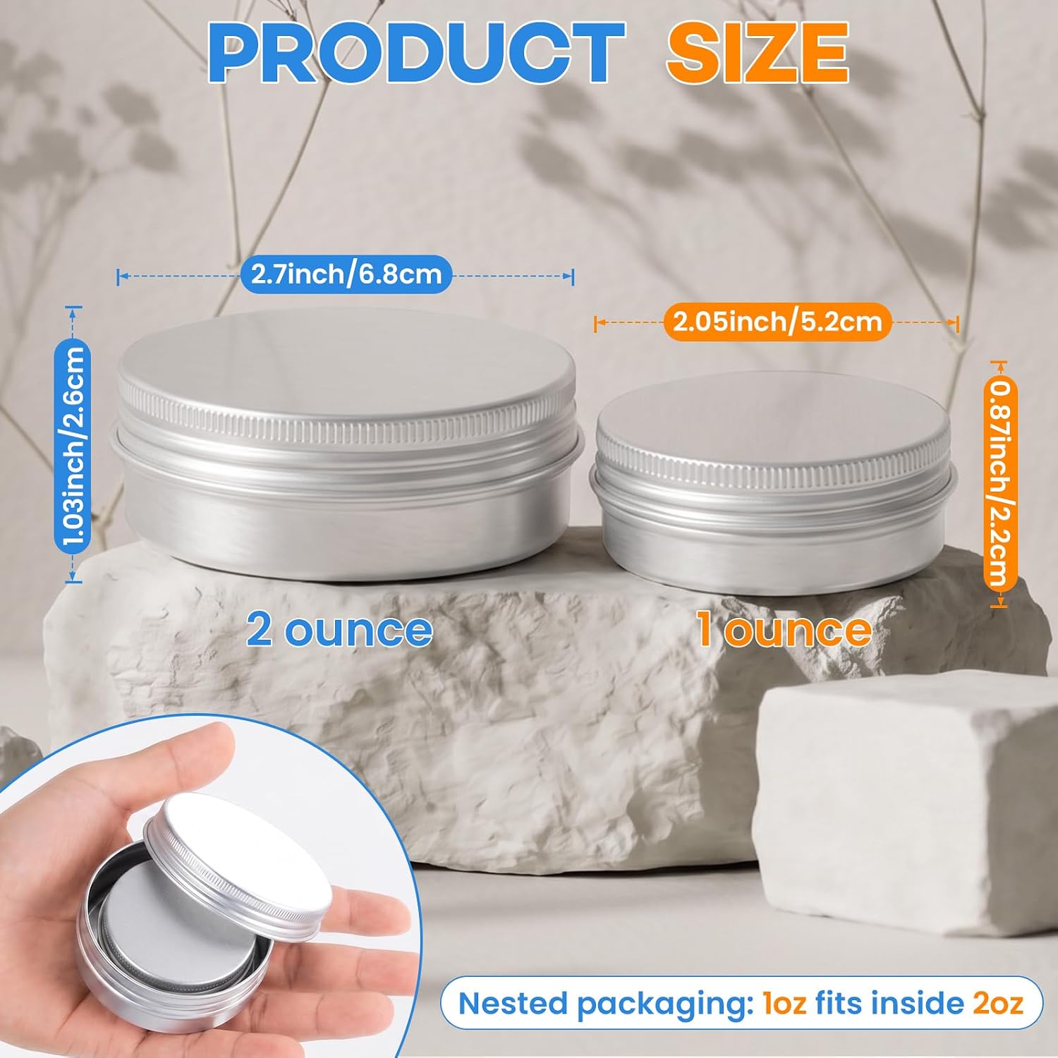 36Pack 1 Oz & 2 Oz Aluminum Tin Cans with Screw Lid,Metal Tin Jar