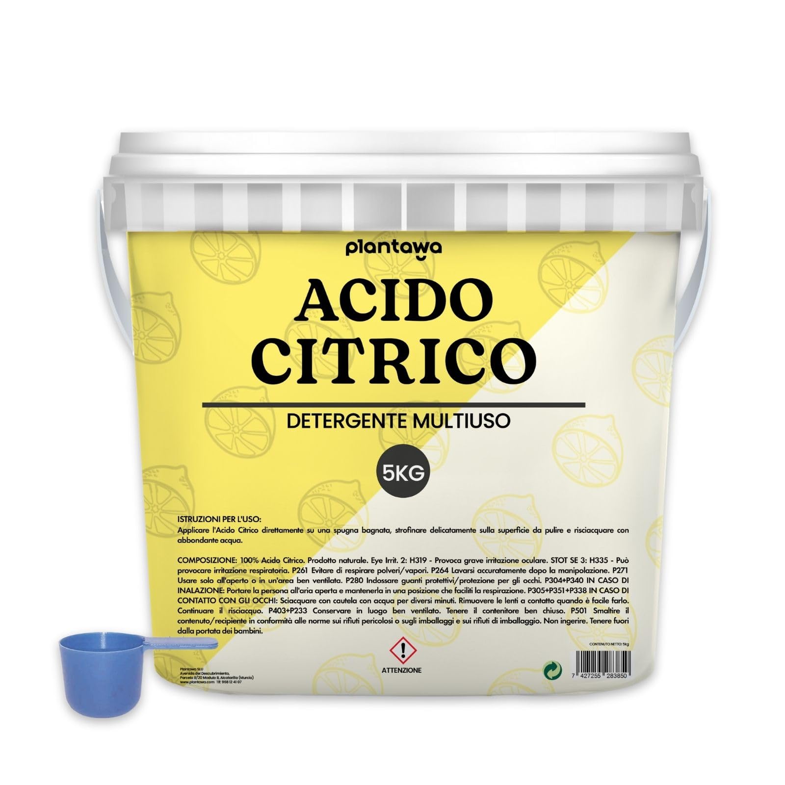 PLANTAWA Acido Citrico in polvere 5kg | Acido Citrico per Pulizia Casa | Multiuso per Lavatrice, Bagno e Cucina | Alternativa Naturale ai Detergenti Chimici | 100% Puro e Versatile