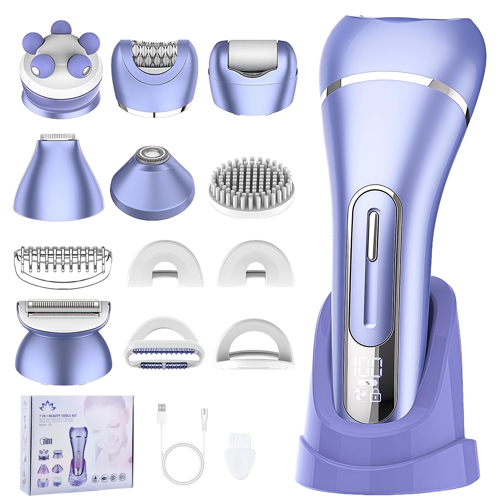 7 en 1 Rasoir Electrique,Tondeuse Bikini Femme,Tondeuse Femme Intime,Epilateur electrique,IPX7 Étanche,avec Station de Charge USB,pour La Visage Bras Jambes Aisselles Bikini