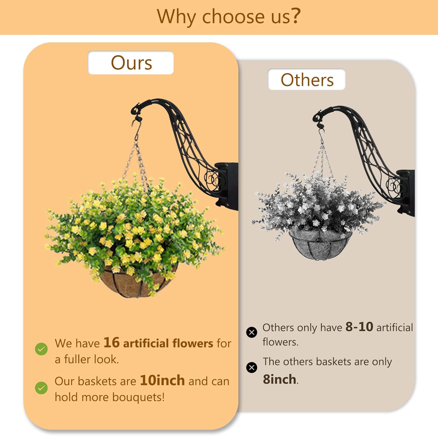 NETAP Artificial Hanging Flowers Basket for Outdoor, 16 Fake Flowers Look Real UV Resistant, Faux Hanging Plants for Porch, Balcony, Patio, Garden, Spring Summer Decor,Yellow