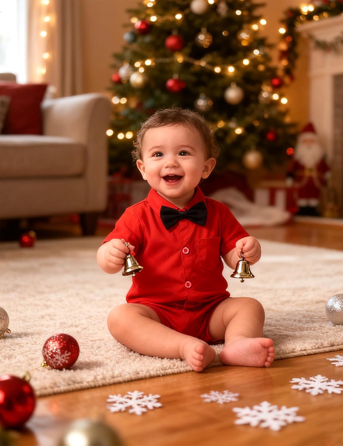 A&J DESIGN Infant Baby Boys Dress Shirt Bodysuit Gentleman Formal Wedding Short Sleeve Rompers - Image 2