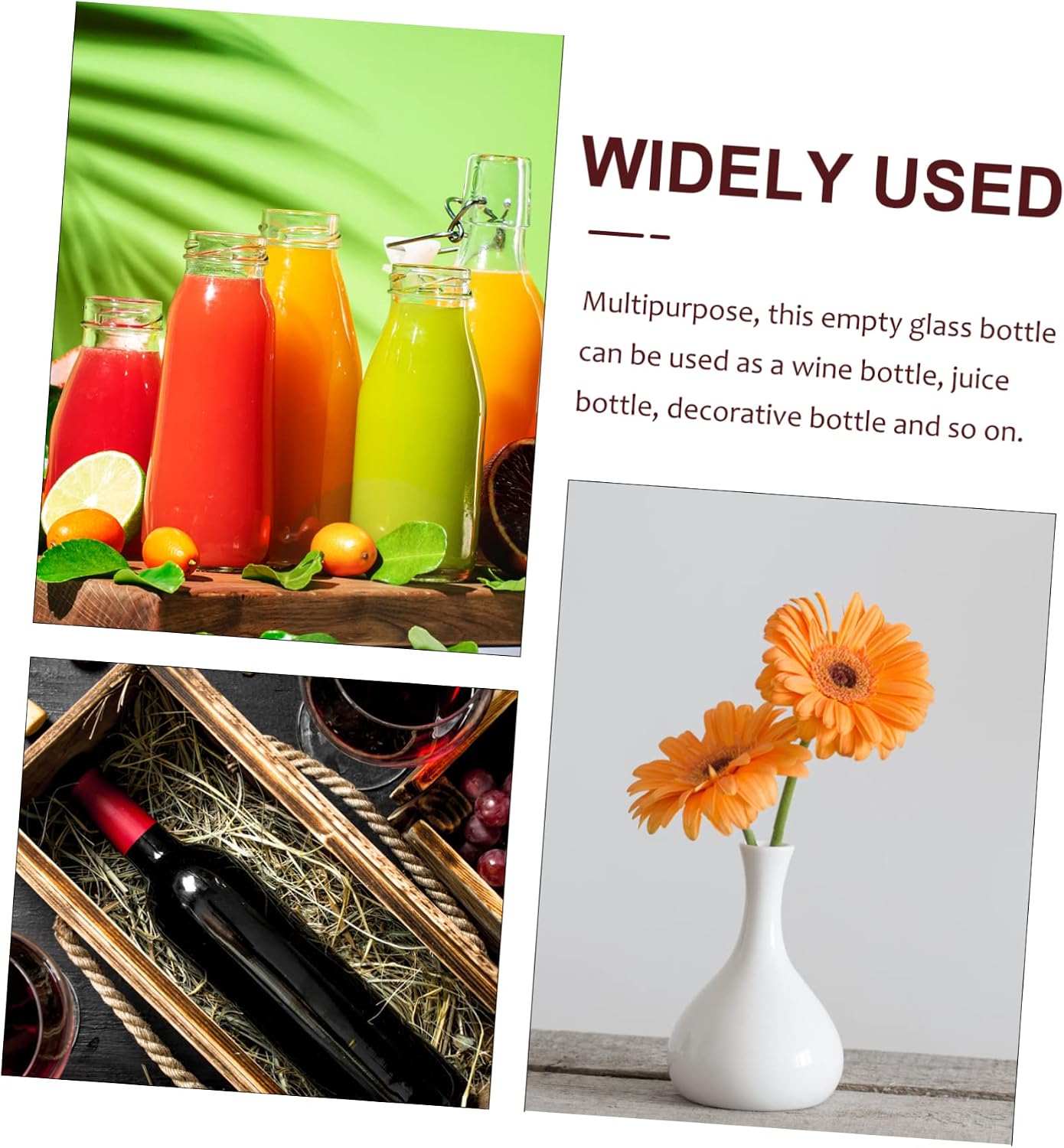2pcs Glass Wine Bottles Empty Wine Bottles Decorative Flower Vase for Home