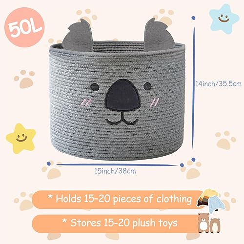 Miniatura 19 de OMERAI Cesta de animales para gatos, bonita canasta de manta grande tejida de cuerda de algodón, almacenamiento de juguetes para decoración del Gris