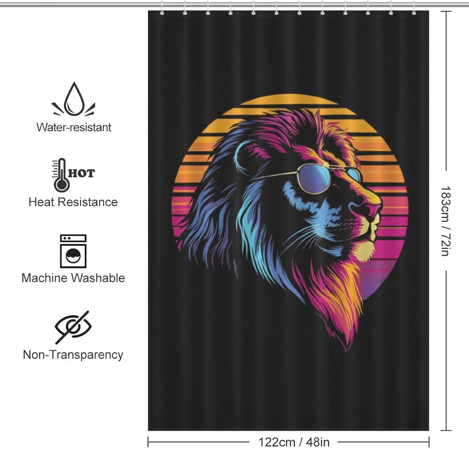 Lion with Glasses Vintage Funny Shower Curtains Washable Bath Curtain Liner with Hooks for Bathroom Bath Tubs 48x72Inch（122x183cm）