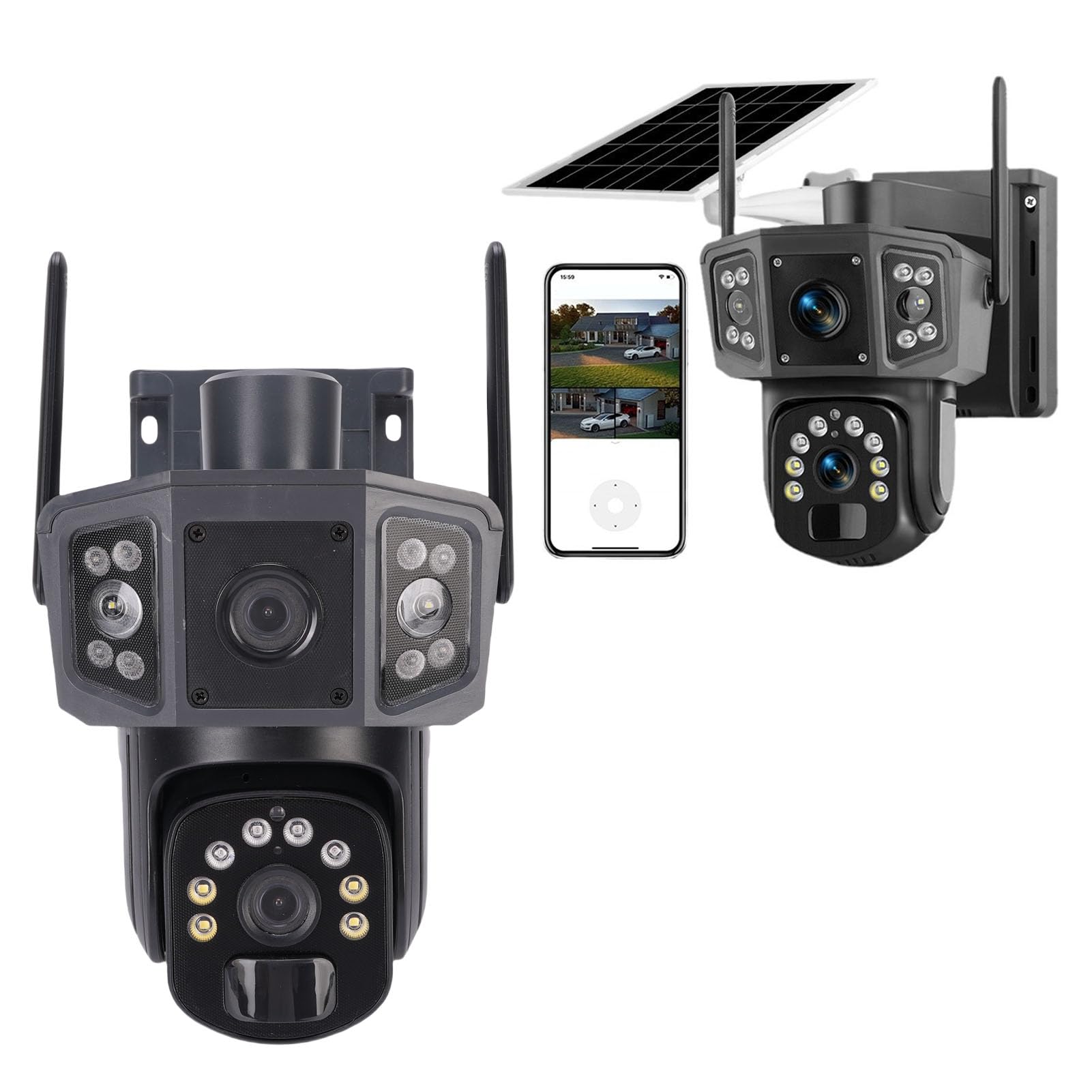 Cuifati Outdoor Solar Security Camera, 8MP Zasilany baterią Podwójny Obiektyw Kamera Bezpieczeństwa Wi -Fi z Wykrywaniem Ruchu PIR, 360 Stopni Widok Domowy Aparat do Zabezpieczenia Domu