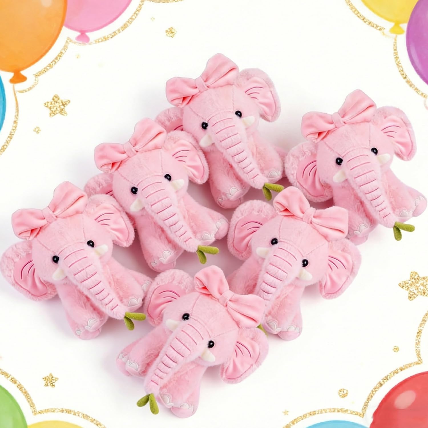 ARELUX 6 Pack 9.8Inch Pink Elephant Stuffed Animal Pillows Party Supplies - Soft Plush Hugging Pillows , Cute Animal Plushies Set - Perfect for Decor, Gifts, and Cuddling for Party Favor Packs