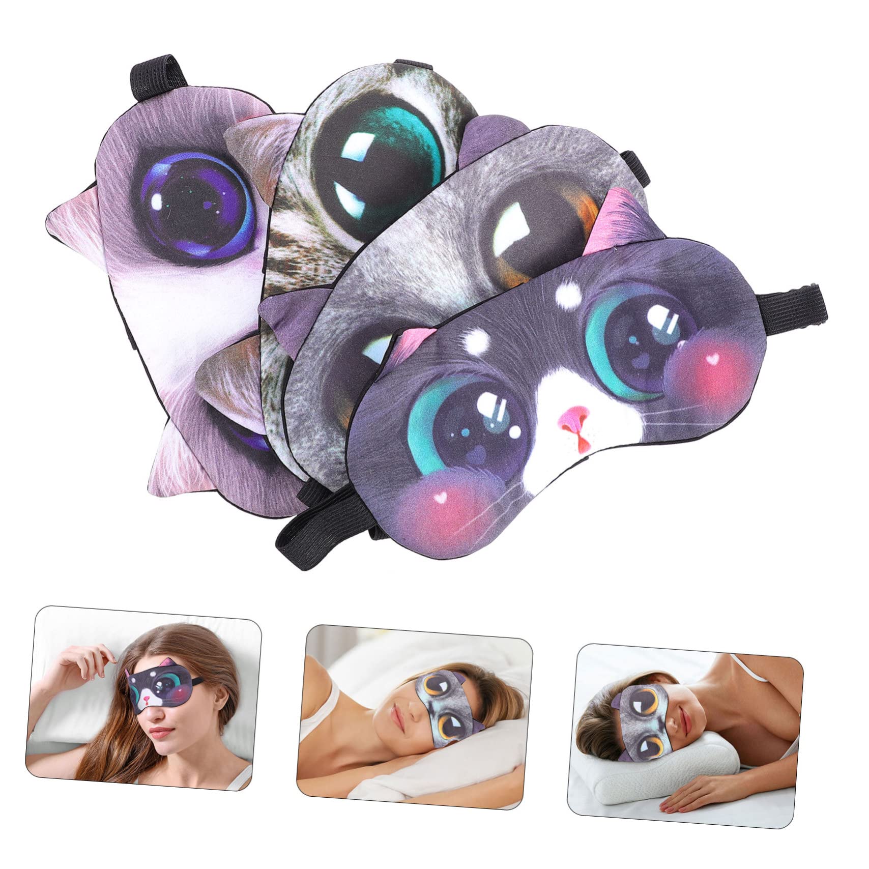 FRCOLOR 2 Sets Schlafaugenmaske Zum Schlafen Katzenmuster Augenmaske Schatten Baumwollmaterial Druckknopf-augenabdeckungen Bequeme Passform 4 Stück X 2