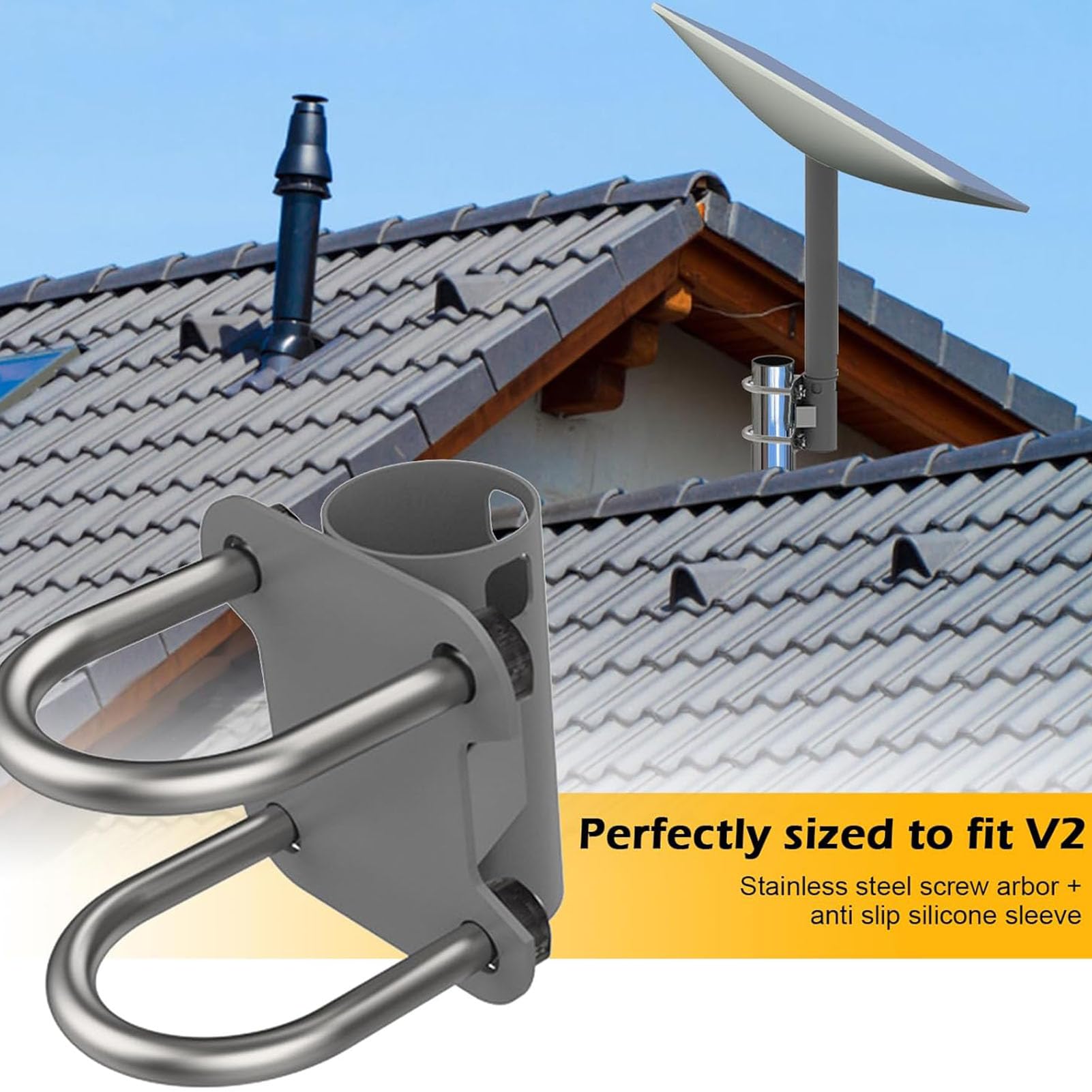 Aerial Mast Pipe Bracket, U Shape Antenna Mounting Bracket with 30mm to 50mm Adjustable, Stainless Steel Heavy Duty Mast, for Outdoor Antenna Pole Pipe