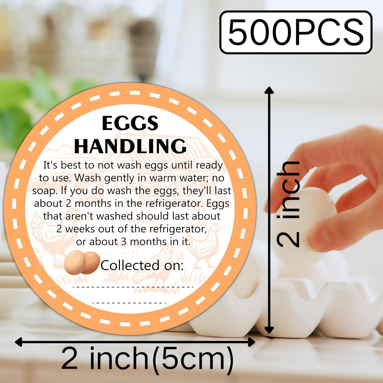 2 Inch Farm Fresh Eggs Carton Labels, Writable Label Round Egg Handling Stickers Self Adhesive Egg Packaging Stickers for Chicken (500 Pcs) - Image 2