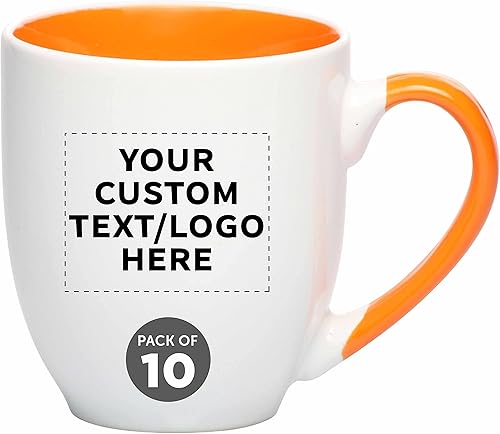 Juego de 10 tazas de café grandes estilo bistro personalizadas de 16 onzas, paquete a granel personalizado, perfectas para café, té, expreso, cacao