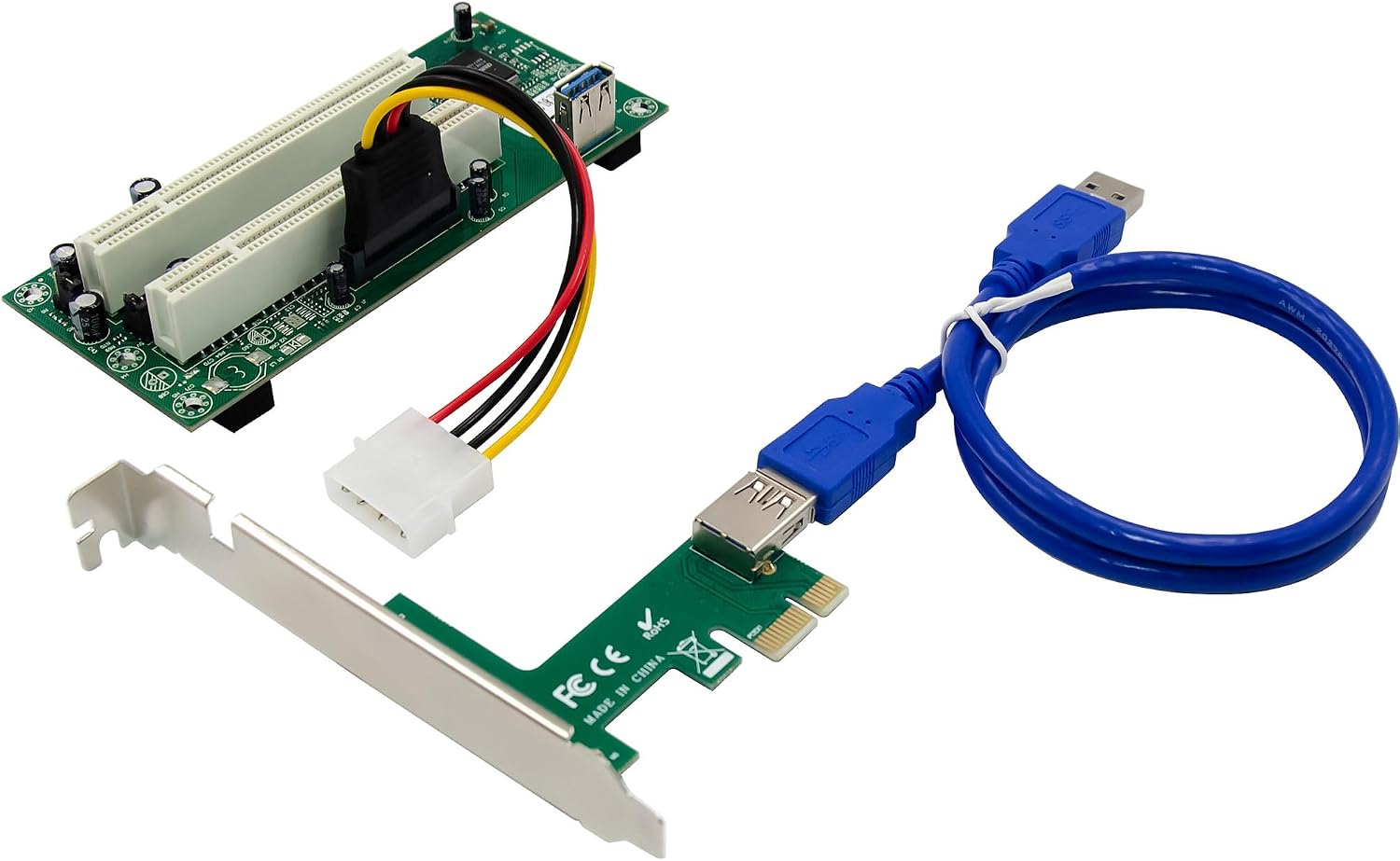 Inline Interface Card PCIe x1 to 2X PCI 32-Bit, PCI Slot Expansion for Old Cards, No Driver, 76619K