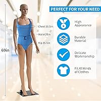 Vista 50 de BLKMTY Maniquí femenino de 69 pulgadas con forma de vestido de cuerpo completo, modelo de ropa, maniquí ajustable, maniquí desmontable realista