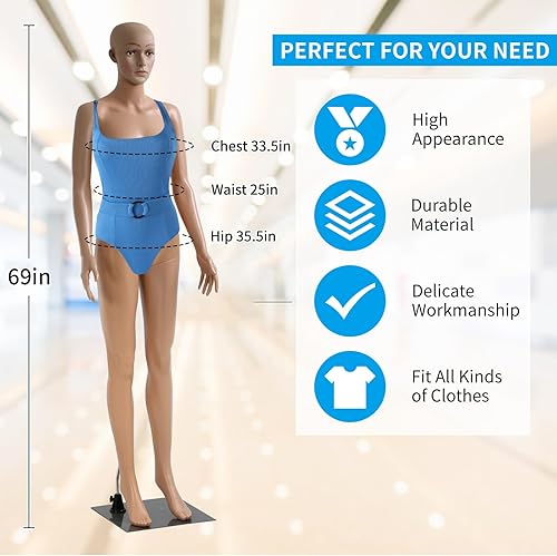 Miniatura 50 de BLKMTY Maniquí femenino de 69 pulgadas con forma de vestido de cuerpo completo, modelo de ropa, maniquí ajustable, maniquí desmontable realista