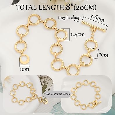SOFYBJA 18k Gold Plated Personalized Chunky Cuban Oval Link Chain Bracelets for Men Toggle Rope Bracelet Jewelry for Women