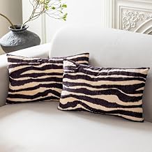 Zebra Lumbar Pillow Covers 12x20 Set of 2, Zebra Decor Animal Print Soft Velvet Throw Pillows, Modern Farmhouse Home Decor Pillow for Animal Print Furniture Bedroom Couch Sofa No Pillows Inserts