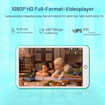MP3 Player with Bluetooth and WiFi Oilsky 80 GB 4 Inch Android 9.0 MP3 1080P Touchscreen MP4 Player Portable Music Player with Spotify Audible Deezer (Cyan)