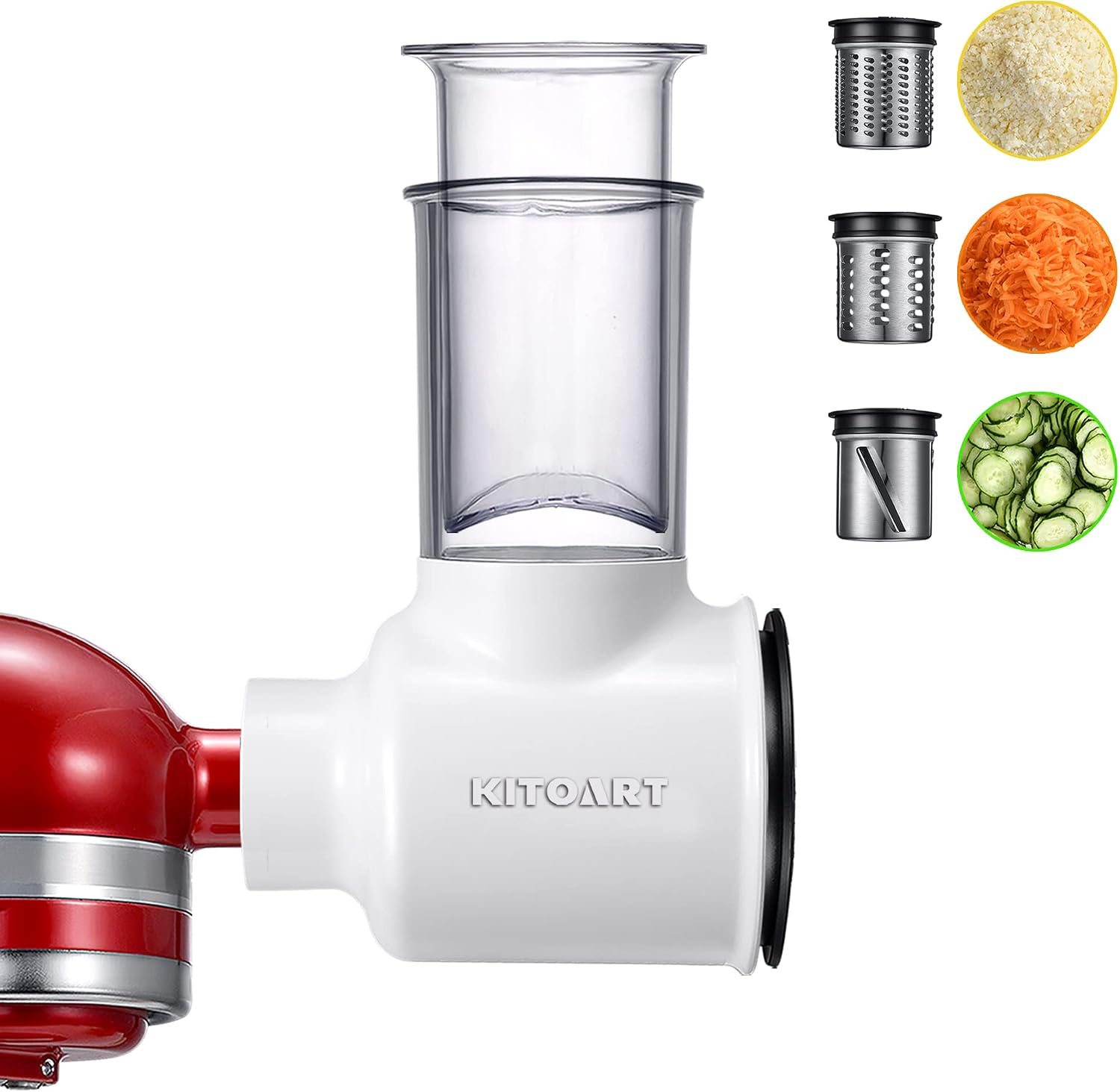 Slicer Shredder Attachment for KitchenAid Mixer, Cheese Grater Attachment with 3 Blades, Fresh Salad Maker, Vegetable Chopper, White (Machine/Mixer Not Included)