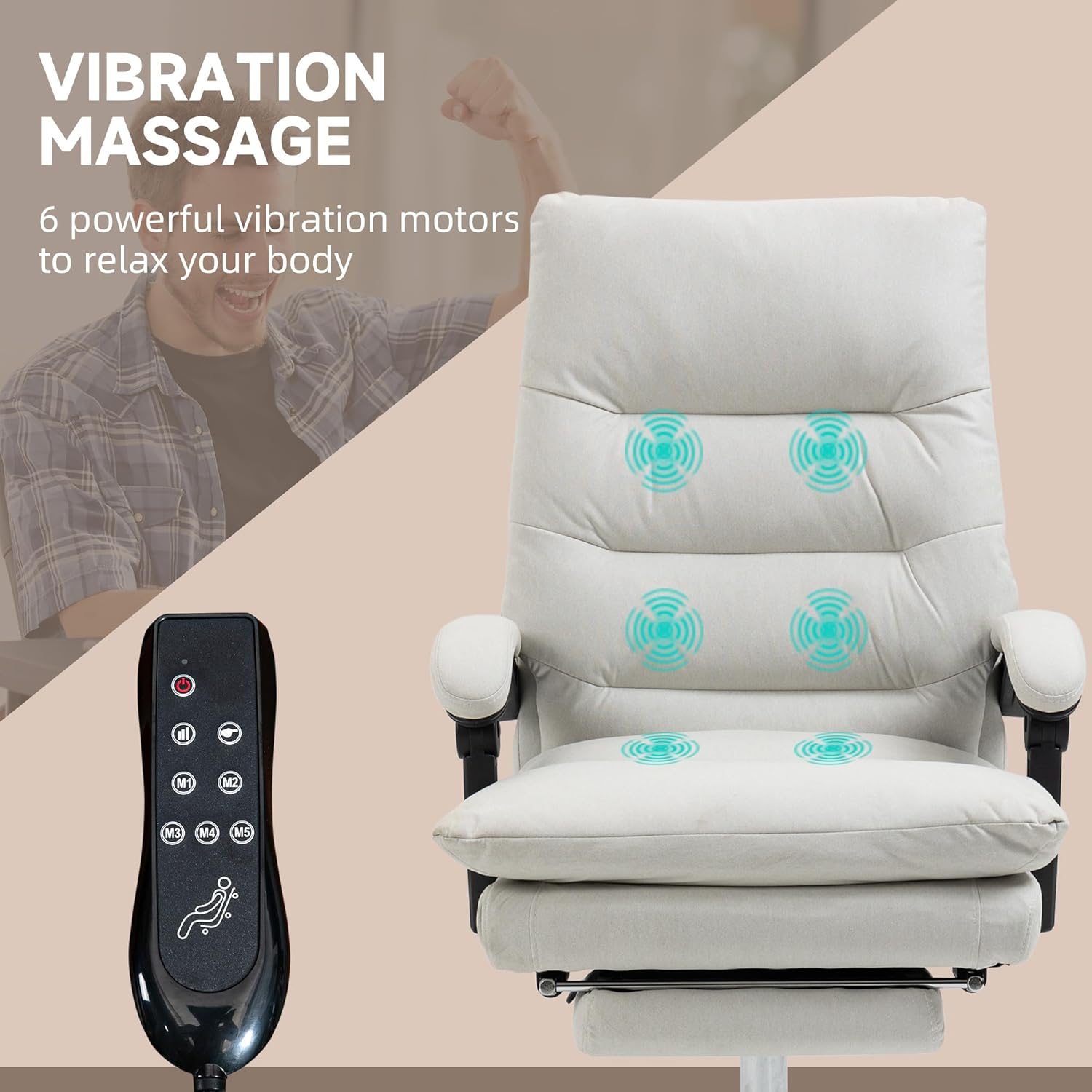Remote control for massage and heating functions, showing body diagram and mode buttons
