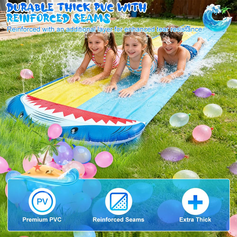 Double Wasserrutsche 15.7ft x 55.1in Rutschbahn Outdoor Wasser mit 2 Bodyboards, Wassersprüher, Wasserbomben Inflatable Water Slide für Garten