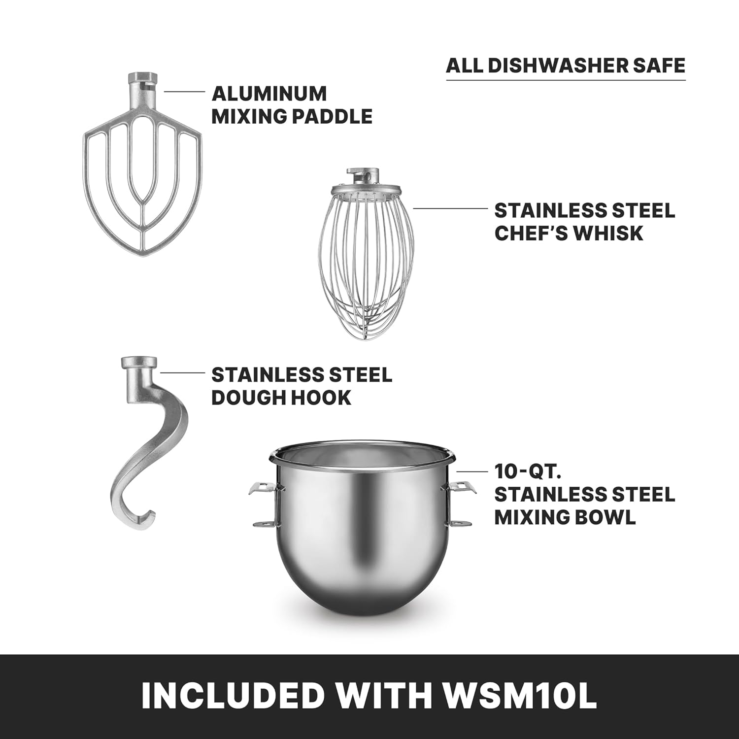Waring Commercial Luna 10 - 10- Quart Planetary Mixer, includes Dough Hook, Mixing Paddle & Whisk