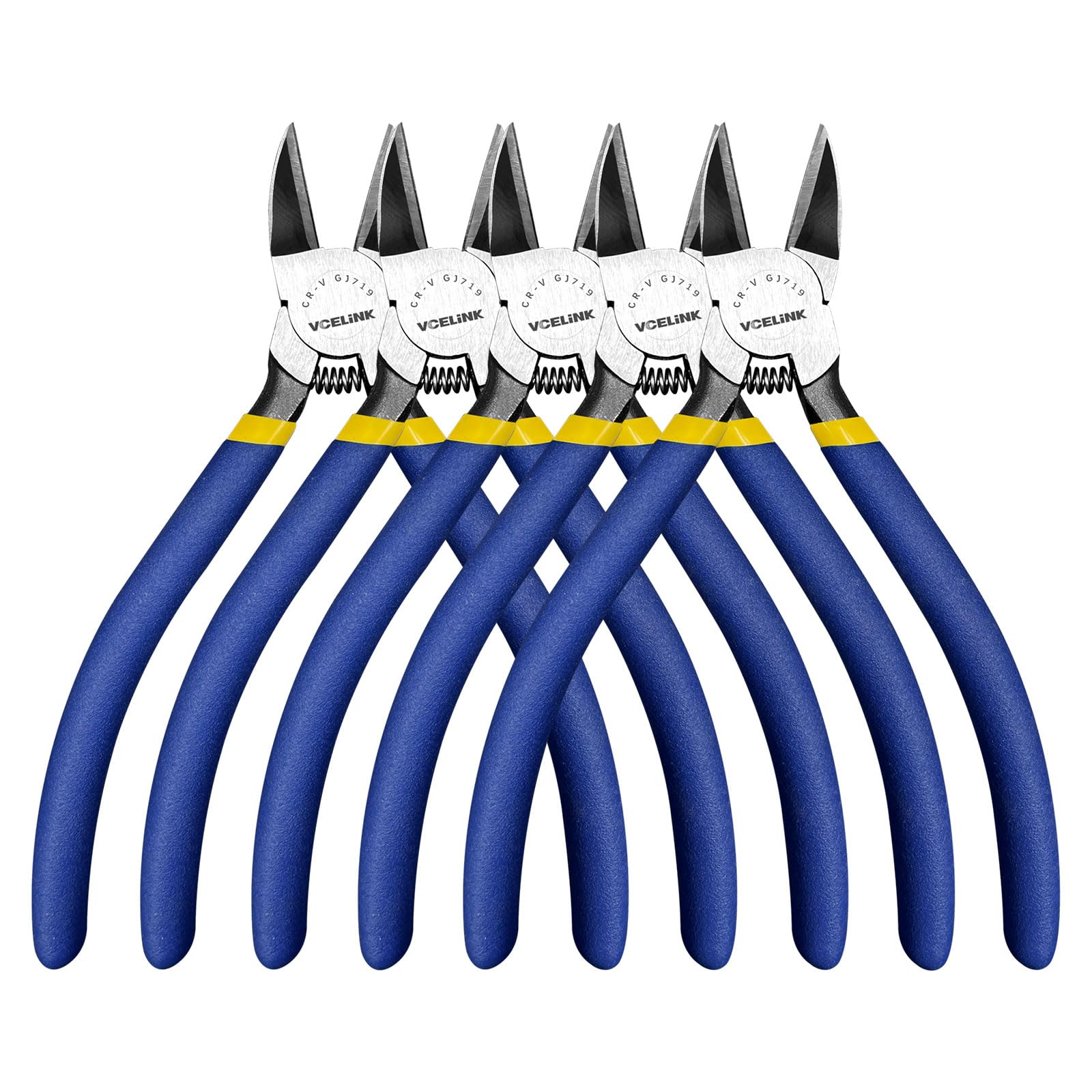 VCELINK Wire Cutters, 6-inch Side Cutter, CR-V Small Flush Cutter, 5 Pack Professional Small Wire Cutter with Spring-loaded for Artificial Flowers,