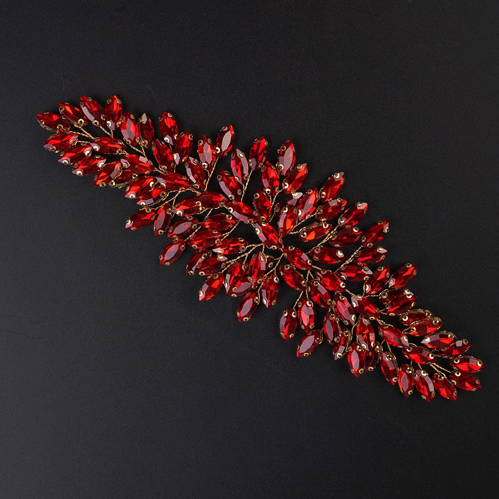 JWICOS Cerchietto per capelli da sposa in cristallo, per matrimonio e matrimonio, accessori per capelli per donne e ragazze (rosso)