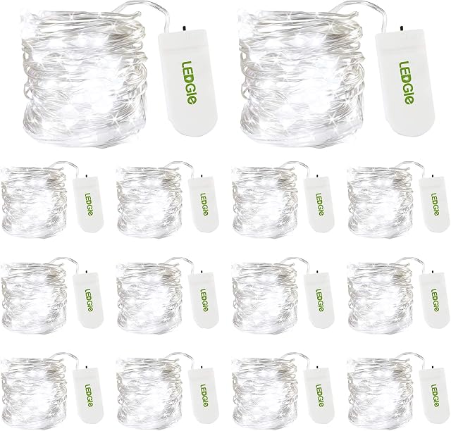 LEDGLE Fairy Lights, 14 Pack Led String Lights 20 LEDs 7ft/2m Battery Powered, 6000K Cool White for Wine Bottle, Bedroom, Christmas, Garden Decor