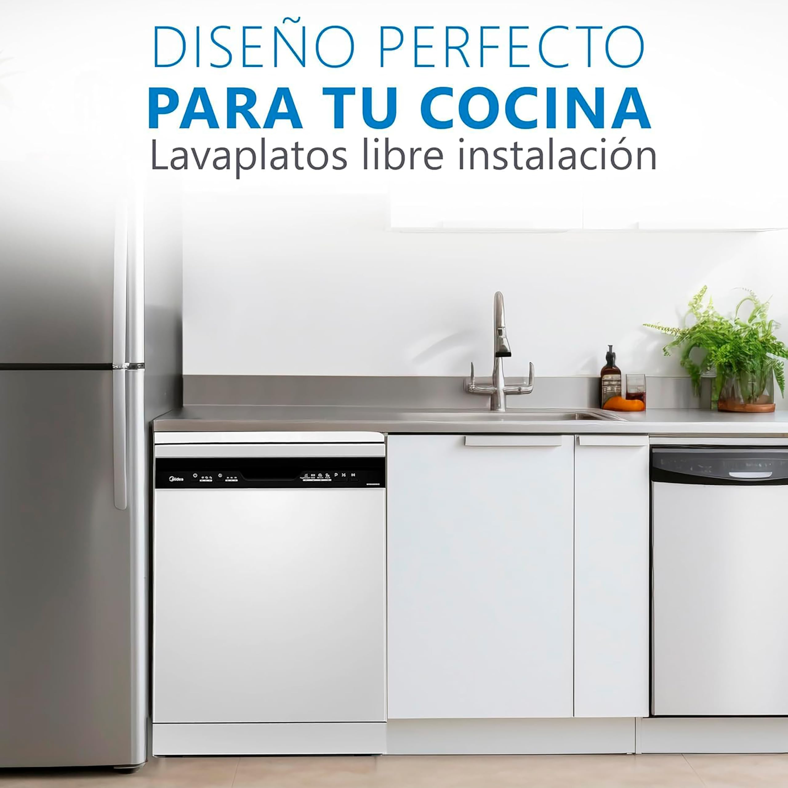 Midea Lavavajillas 60 cm+++ Blanco para 12 servicios - Lavaplatos libre instalación - Compacto con 4 Programas de Lavado integrable - Filtro Antibacterias y Programación Horaria Nuevo Modelo — view 5
