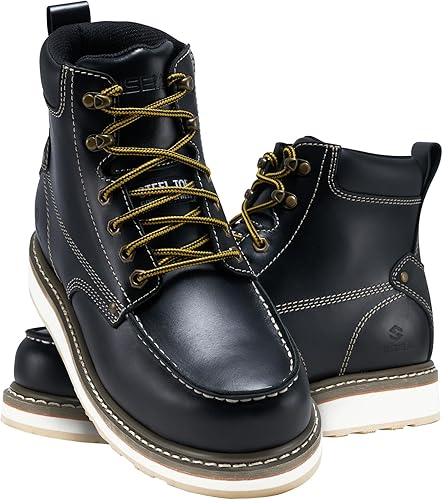Miniatura 6 de HISEA Botas de trabajo para hombre, botas de acero con punta suave, 6 pulgadas, impermeables, antideslizantes, industriales y de construcción, 7