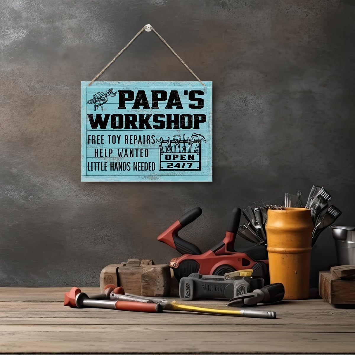 Papa's Workshop Sign Gift for Papa Grandpa, Rustic Wooden Hanging Plaque Sign, Workshop Decor Art, Rustic Door Hanger, Garage Wall Decor, Mechanic Papa Gift, Father's Day Gift for Him Papa Grandpa - Image 4