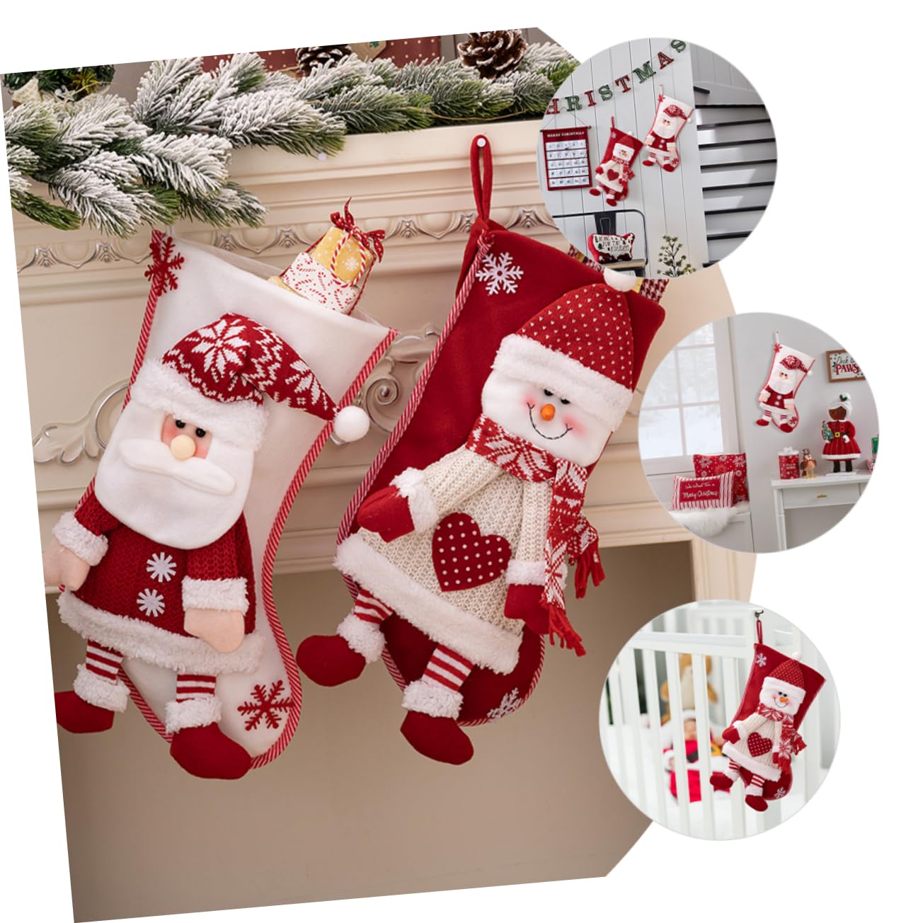 LABRIMP 2pezzi Calze di Natale Decorative Calzini Natalizi da Appendere Calza della Befana Classica di Calze per Albero di Natale Sacchetto Regalo