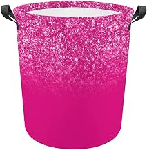 Laundry Hamper, Collapsible Laundry Basket with Handle Luxury Hot Pink Glitter Ombre Toys Organizer Bag Dirty Clothes Storage Basket for Bathroom, Dorm Essentials