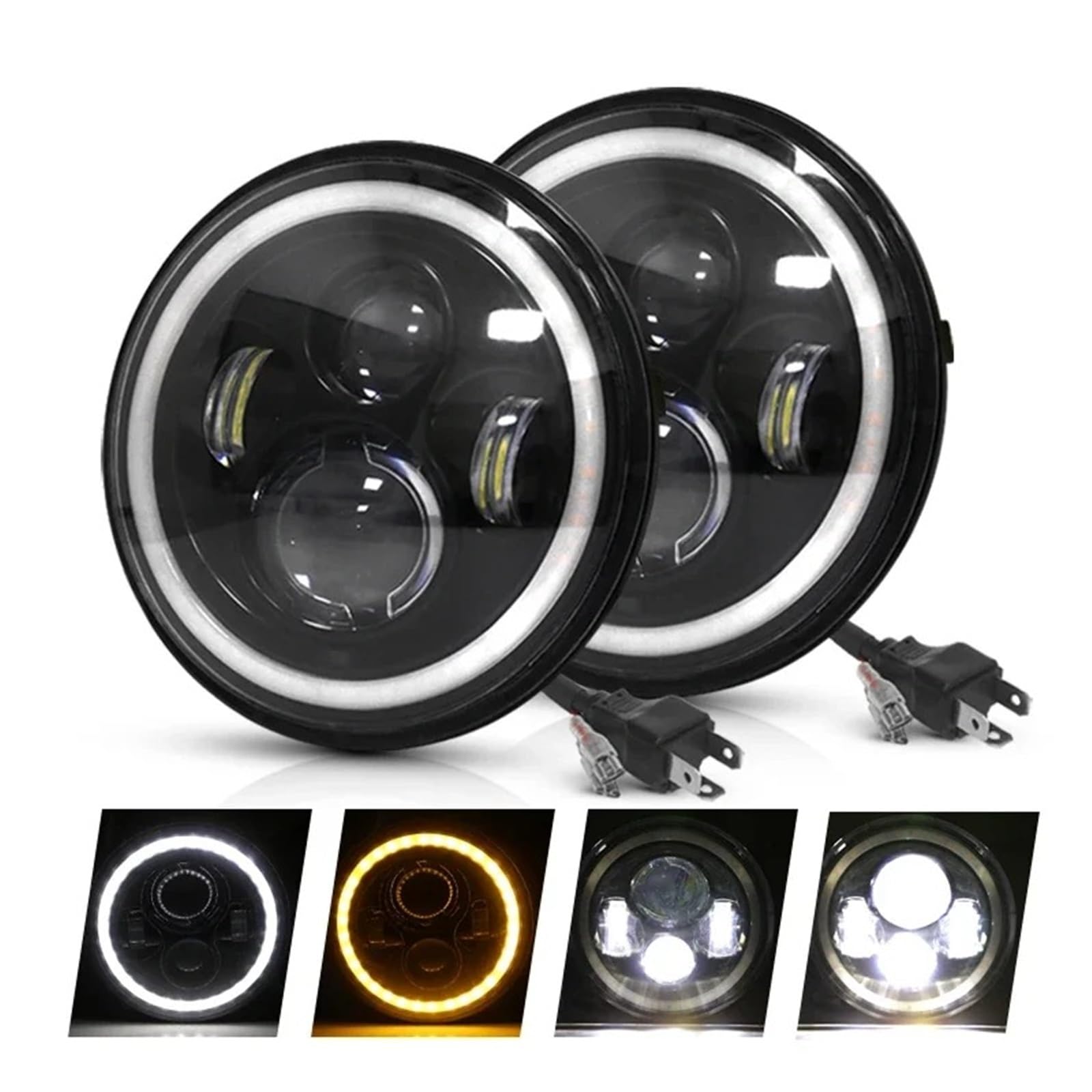 Fendinebbia Per Urban Per BMW Per Jeep JK 4x4 Per Suzuki Per Samurai Per Jeep Per Wrangler Fuoristrada 2 Pezzi Per Auto 7" Fari A LED Hi/Low H4 Halo Angle Eyes LED Fari Anteriori(2 pcs Round-7inch)