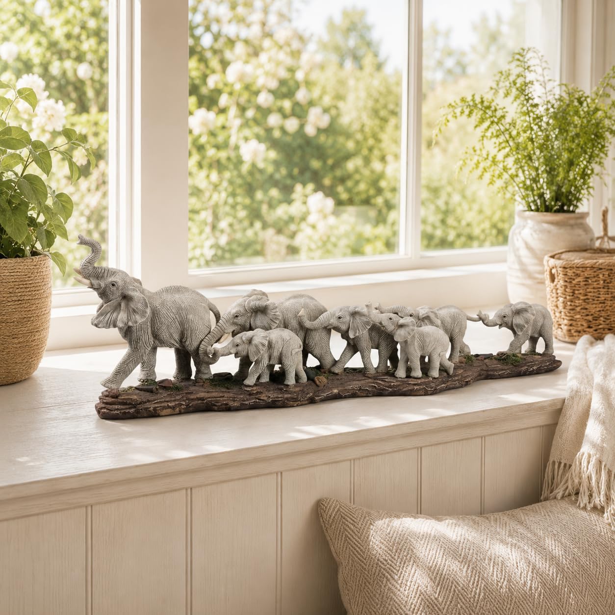 Comfy Hour Elephant Decor Statue, 15.55 Inch Extra Large African Elephant Family Figurine, Realistic Safari Wildlife Resin Sculpture for Living Room Mantel, Earth Tone, 1 Piece image 3