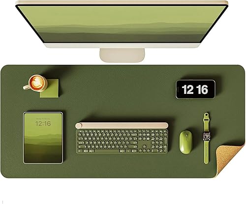 Miniatura 20 de YSAGi - Almohadilla de escritorio de doble cara, de cuero, protector de almohadilla de corcho ecológico, grande, impermeable, para oficina/hogar